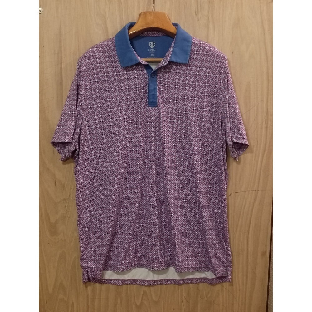 Graham Luxe Mens XL Purple Geometric Floral Clover Performance Golf Polo Shirt